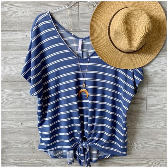 SKYE by Infinity Raine Tops - ✨LAST ONE✨PLUS Blue Striped Knit Front Top